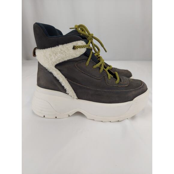 Free People Luca Sneakers Hikers Faux Fur Gray Wedge Suede Boot Size 39 US 9 NEW - Picture 1 of 10